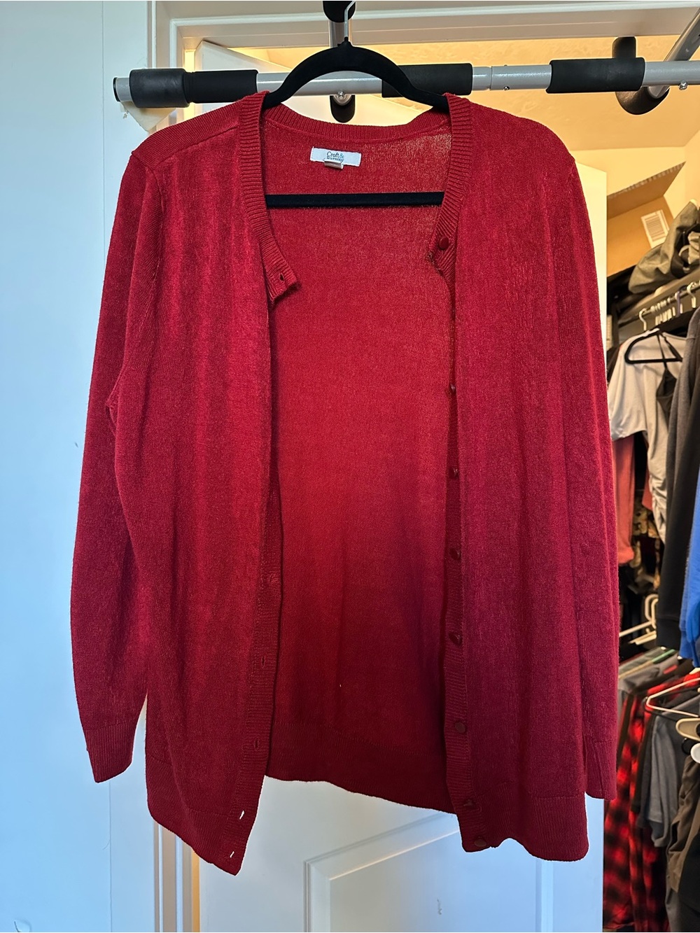Red cardigan